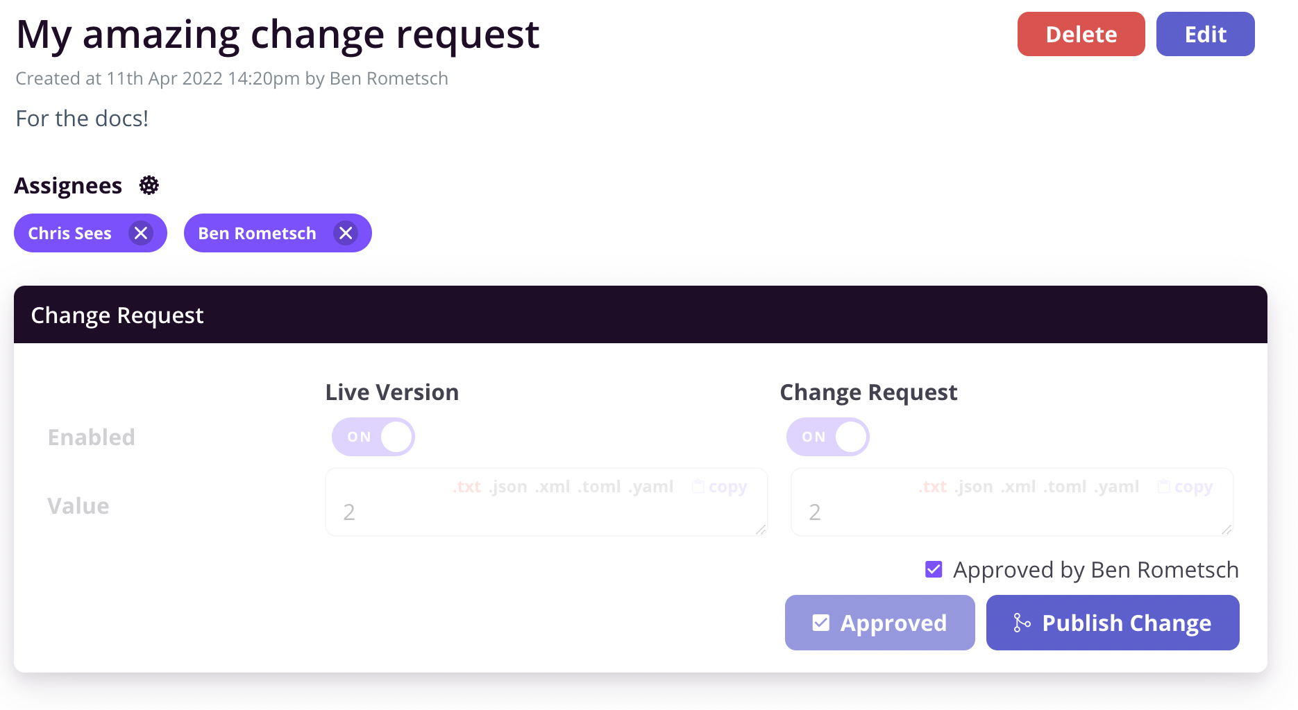 Publishing a Change Requests